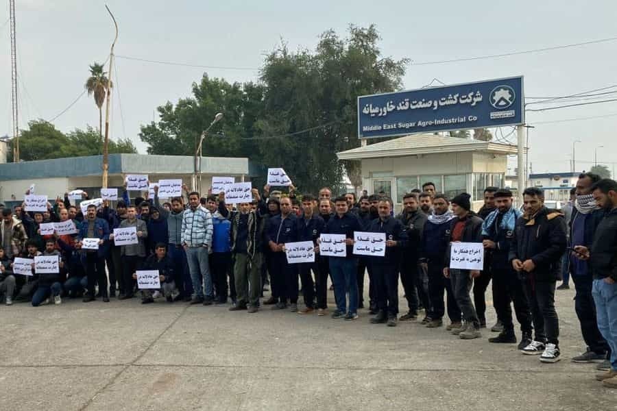 به‌رده‌وامی كۆبوونه‌وه‌ی كرێكارانی شاغڵ له‌ شیركه‌تی كشت و سه‌نعه‌تی قه‌ندی خاوه‌رمیانه‌